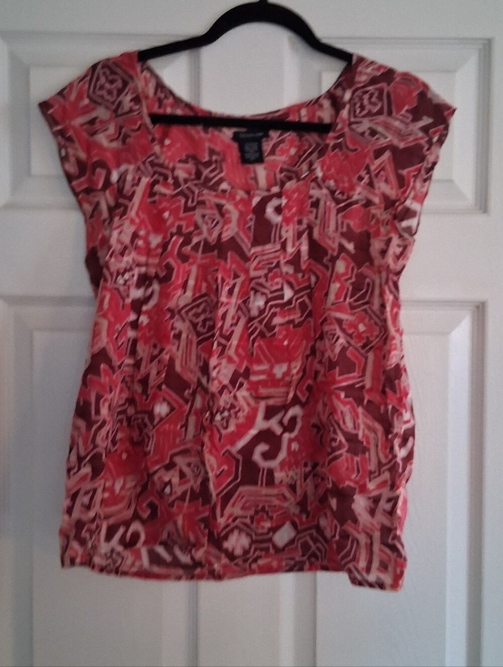 Calvin Klein Pink Abstract Flowy Breathable Pleated Blouse Top XS